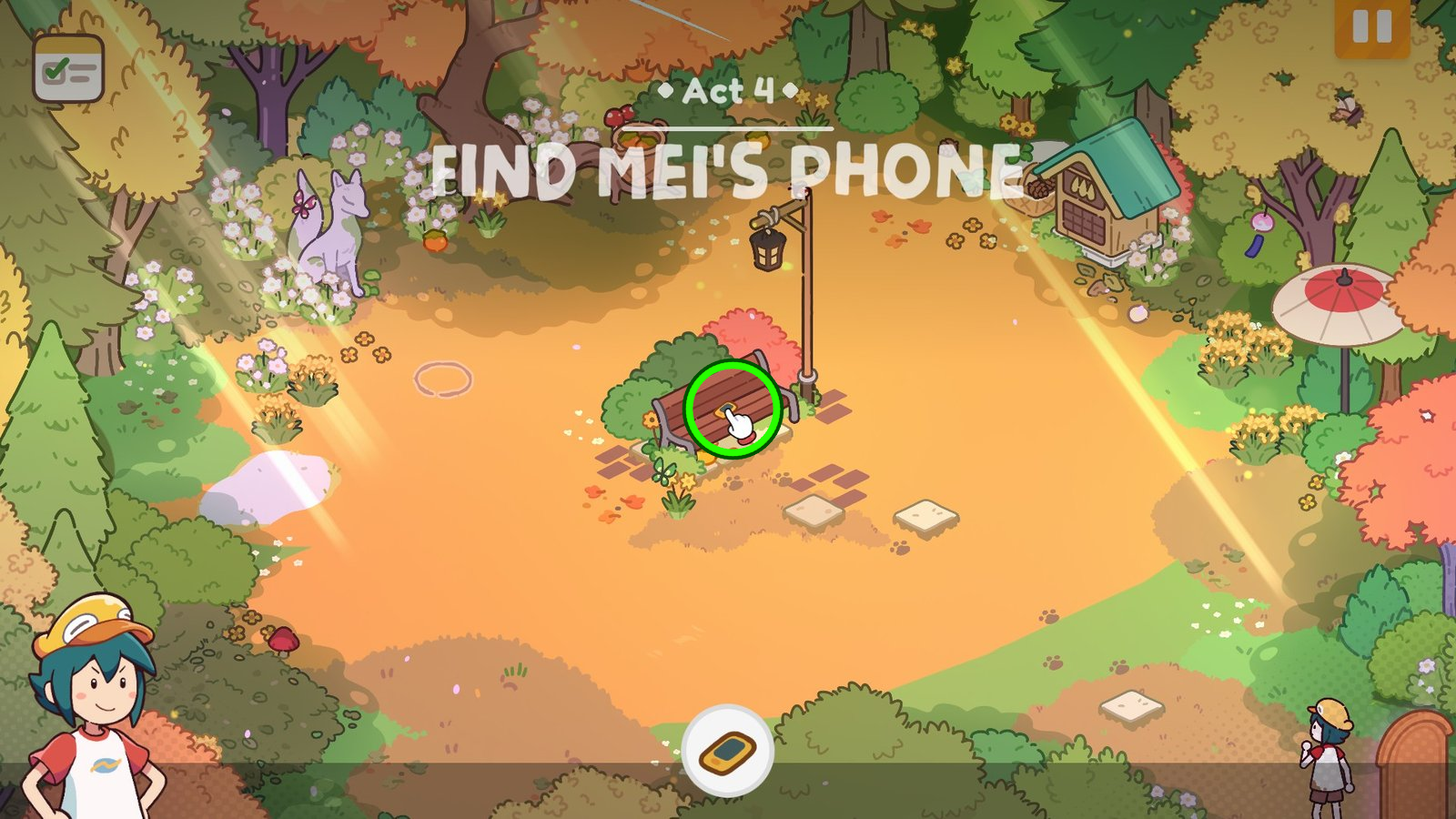 Mei's Phone highlighted on the bench outside the van