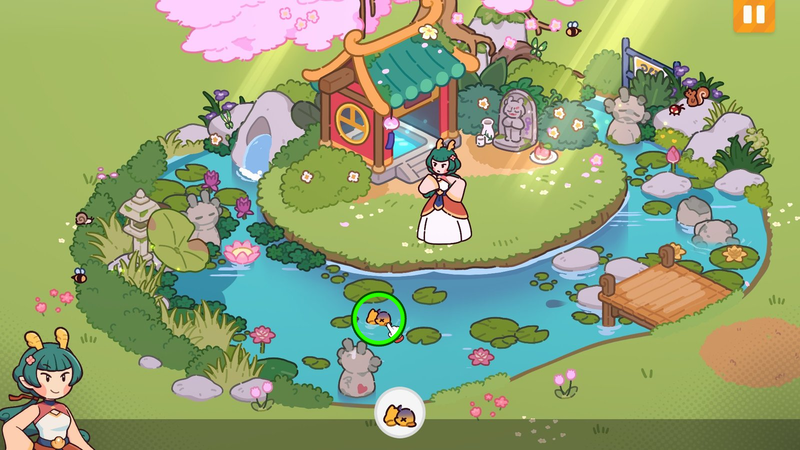 Ducky highlighted near the left side of the pond in Chapter 1