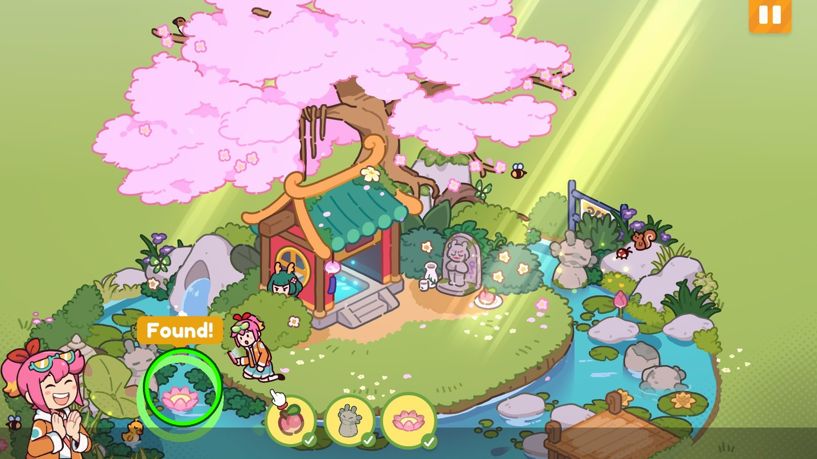 Lotus Flower highlighted at the left side of the pond in Chapter 1